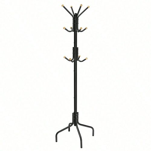 Porte-manteau sur Pieds, avec 12 Crochets, 4 Pieds, pour manteaux, Chapeaux, Sacs, pour entrée, Chambre, Bureau, Noir