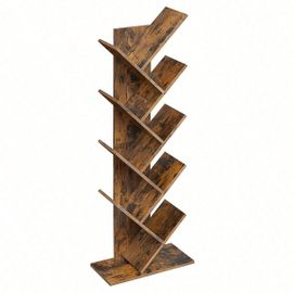 Bibliothèque, Étagère À 8 Niveaux, Meuble De Rangement, En Forme D'arbre, Marron Rustique