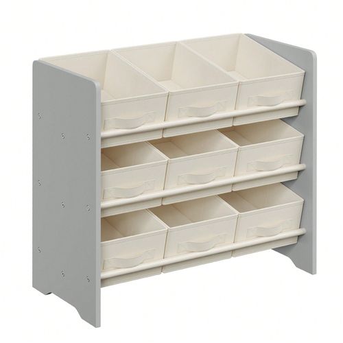 Étagère À Jouets Pour Enfants, 9 Boîtes De Rangement En Tissu Non-Tissé, Spacieuse, 29,5 X 62,5 X 60 Cm, Gris Tourterelle