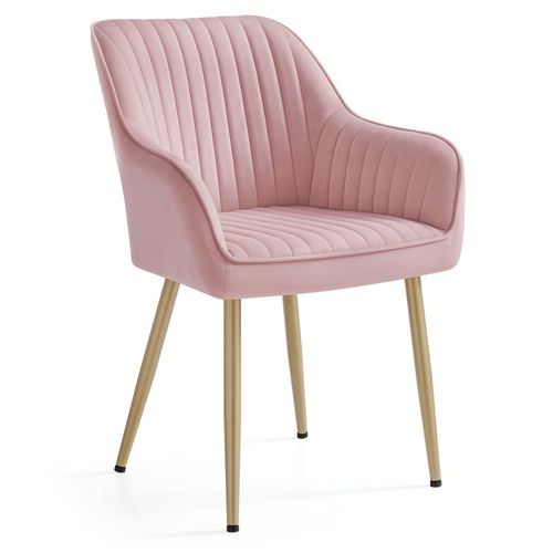 Chaise De Salle À Manger, Fauteuil En Velours, Rembourrée, Avec Accoudoirs, Charge Max. 120 Kg, Pieds En Métal, Rose Bonbon Et Doré Clair