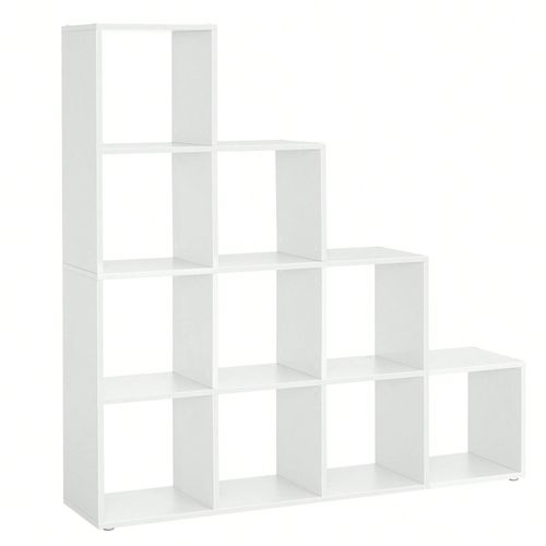 Bibliothèque à 10 compartiments, Étagère avec casiers Ouverts, Meuble de rangement, 29 x 129,5 x 129,5 cm, Blanc