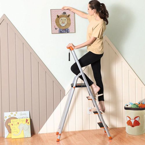 Échelle 4 Marches, Largeur de la Marche 12 cm, Pliable, Pieds Antidérapants, Capacité de charge 150 Kg, Noir