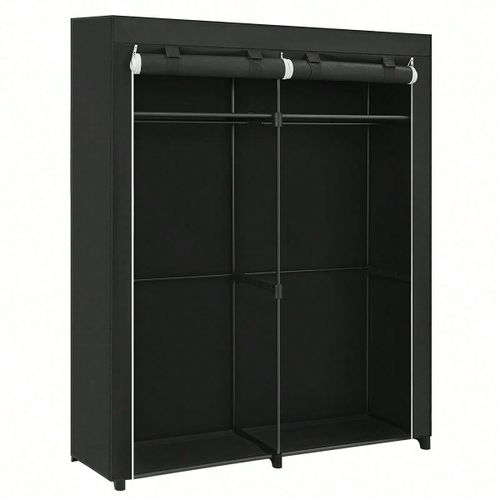 Armoire Chambre, Penderie avec 2 Tringles, Porte-vêtements, Housse en tissu, Porte-Manteau, Pliable, pour chambre, 43 x 140 x 174 cm, Noir