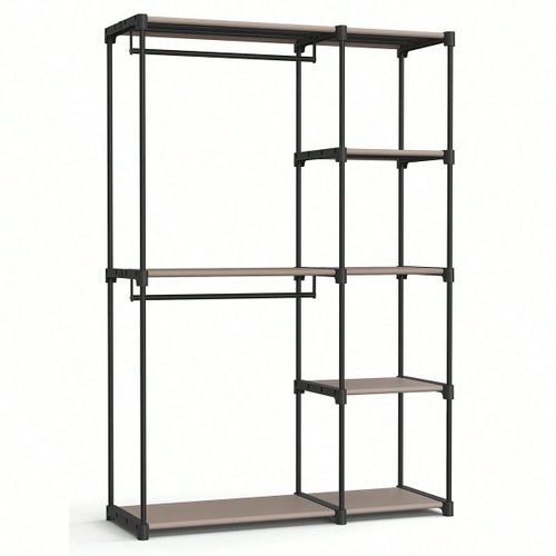 Armoire De Rangement, Avec Barres De Suspension, Porte-Vêtements, Organisateur, Pour Vestiaire, Chambre, 43 X 124 X 182 Cm, Taupe