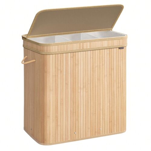 Panier à linge Sale avec couvercle, en bambou, Sac Intérieur Amovible et Lavable en machine, Poignées, Volume 150 L, Bambou Naturel