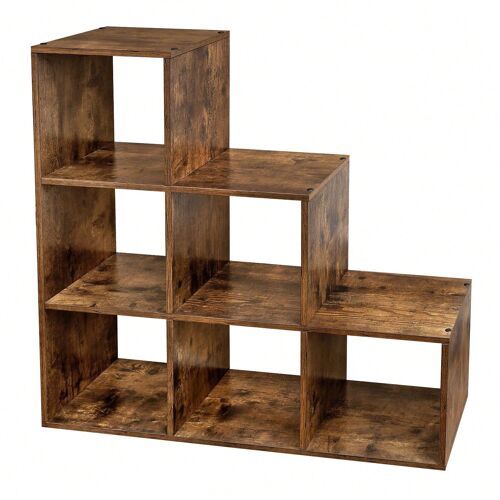 Bibliothèque, Étagère Escalier, Cloison Séparateur, Meuble de rangement, 6 compartiments, pour bureau, Salon, Chambre, Marron Rustique 97,5 x 29 x 97,5 cm
