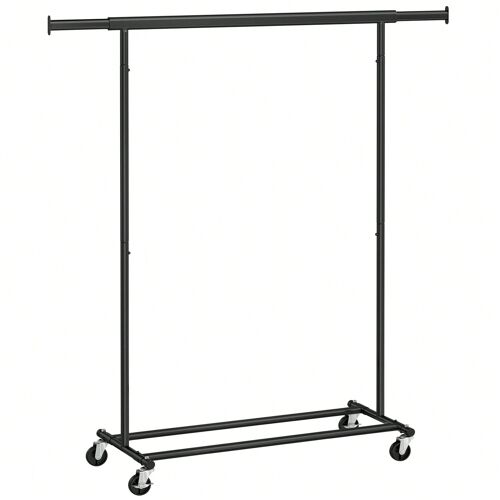 Portant à vêtements avec roulettes, Tringle Extensible pour charge Lourde, Porte-Manteau, Rangement Vêtement, Capacité de charge 90 Kg, Noir