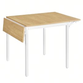 Table de salle à manger Pliable, Extensible, pour 2 à 4 Personnes, Rectangulaire, avec abattants, Couleur Chêne Naturel et Blanc Nuage