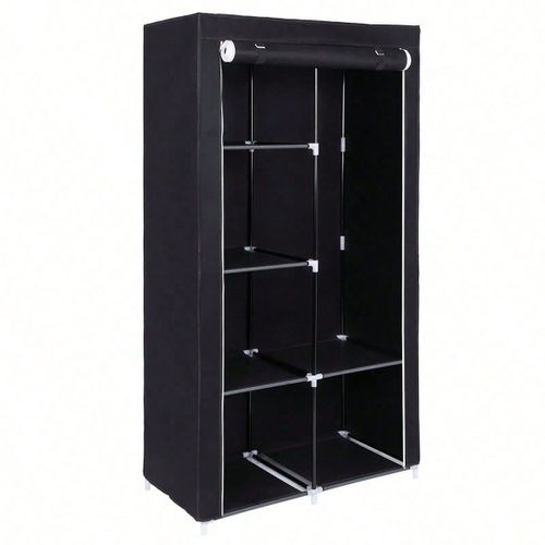 Armoire À Vêtements, Penderie, 1 Tringle À Vêtements, 6 Niveaux, Tissu Non-Tissé, Cadre Métallique, 45 X 88 X 168 Cm, Pour Chambre, Couloir, Noir