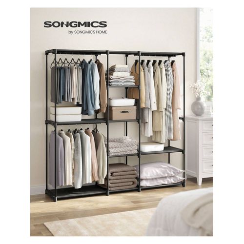 Armoire, Porte-vêtements, Penderie, avec tringles, Dressing, Étagères en tissu, Cadre en métal, 43 x 182 x 182 cm, Noir