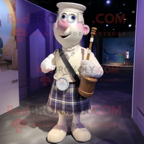 Personnage De Costume De Mascotte Redbrokoly De Cornemuse Blanche Habillé D'une Robe Droite Et De Bretelles