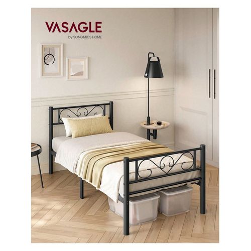 Lit Simple, 1 Personnes, En Métal, 190 X 90 Cm, Pour Petits Espaces, Chambre D'amis, Chambre Ado, Noir