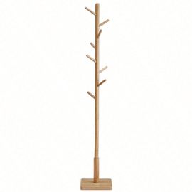 Portemanteau, Support sur Pieds avec 8 Crochets, 3 Hauteurs, pour manteaux, Chapeaux, Sacs, Bois d'hévéa, Beige Naturel