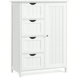 Meuble Salle De Bain Rangement, Armoire Gain De Place, Commode, Avec 4 Tiroirs, Placard Avec Porte, Étagère Réglable, 35 X 65 X 90 Cm, Blanc Nuage