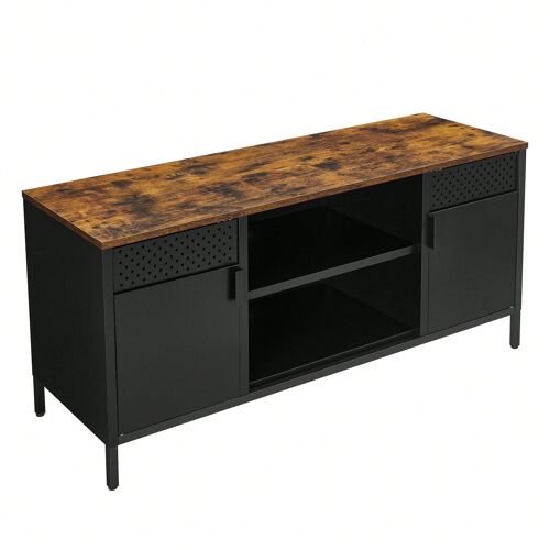 Meuble TV pour tV Jusqu'à 55 pouces, avec 3 Étagères, Marron Rustique et Noir