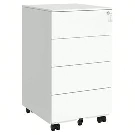Caisson De Bureau Mobile, Verrouillable, Avec 4 Tiroirs, Rangement Pour Documents Et Papeterie, Pré-Assemblé, 45,1 X 39 X 69,3 Cm, Blanc Nuage