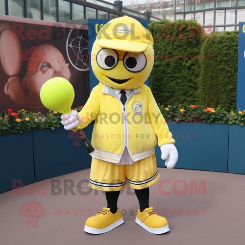 Personnage De Costume De Mascotte Redbrokoly De Raquette De Tennis Jaune Citron Habillé D'un Pantalon De Costume Et De Bérets