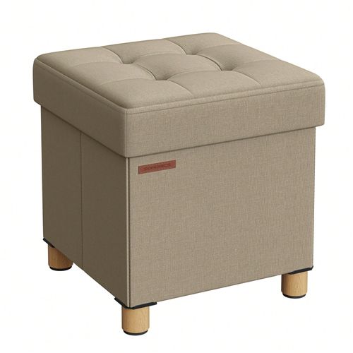 Tabouret de rangement, Petit Pouf Pliable, 38 x 38 x 40 cm, Repose-pieds Cubique avec rangement, Charge jusqu'à 300 Kg, Marron Camel