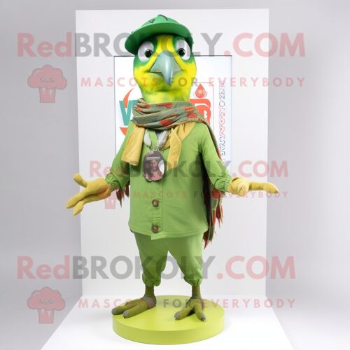 Personnage De Costume De Mascotte Redbrokoly De Pic Vert Citron Vêtu D'une Couverture Et De Bracelets