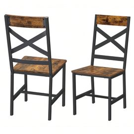 Chaises De Salle À Manger, Lot De 2, Sièges De Cuisine, Cadre En Acier, Ergonomique, Style Industriel, Marron Rustique Et Noir