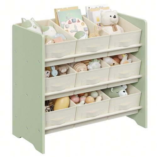 Étagère À Jouets Pour Enfants, 9 Boîtes De Rangement En Tissu Non-Tissé, Spacieuse, 29,5 X 62,5 X 60 Cm, Vert Laurier