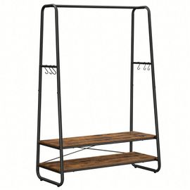 Portant à vêtement, Porte-manteaux, Armoire, Vestiaire, avec 2 Étagères, 6 Crochets en forme de s, Cadre en acier, Marron Rustique et Noir