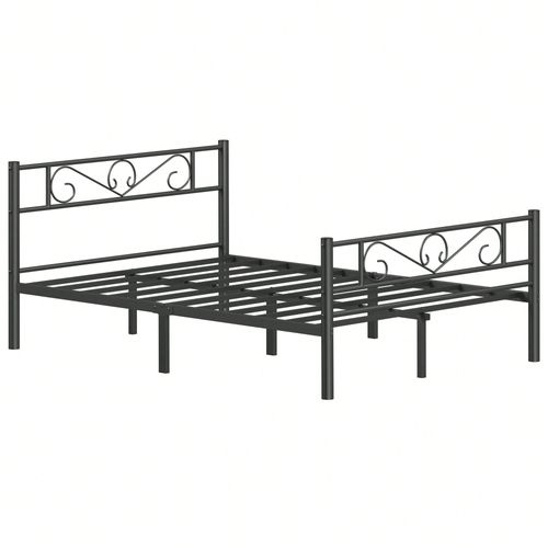 Lit 2 Personnes, En Métal, Convient Pour Matelas De 140 X 200 Cm, Montage Facile, Pour Petits Espaces, Chambre D'amis, Chambre Ado, Noir D'encre