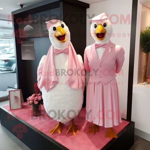 Mascotte Redbrokoly De Personnage De Poulet Frit Rose Habillé D'une Robe De Mariée Et De Pochettes