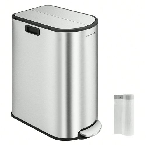 Poubelle de cuisine, 30L et 20L, Poubelle Mince 2 compartiments pour tri et Recyclage des Déchets, Argent Métallique