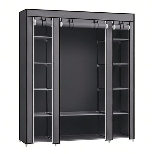 Armoire De Rangement En Tissu, Penderie Avec Housse, Placard, Garde-Robe, 45 X 150 X 175 Cm, 12compartiments, Cadre En Métal, Vestiaire, Gris
