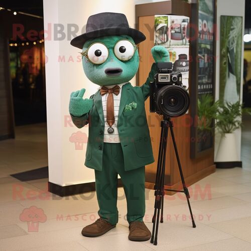 Personnage De Costume De Mascotte Redbrokoly D'appareil Photo Vert Forêt Habillé D'un Costume Et De Pochettes