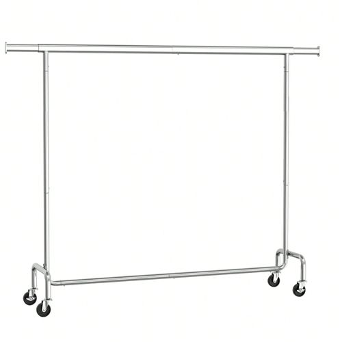 Portant À Vêtements Avec Roulettes, Tringle Extensible Pour Charge Lourde, Capacité De Charge 110 Kg, 45 X (160-200) X 162,9 Cm, Argent
