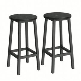 Tabouret De Bar, Lot De 2, Chaise De Cuisine, Siège Haut, Cadre En Métal, Avec Repose-Pieds, Noir Bois Et Noir Classique