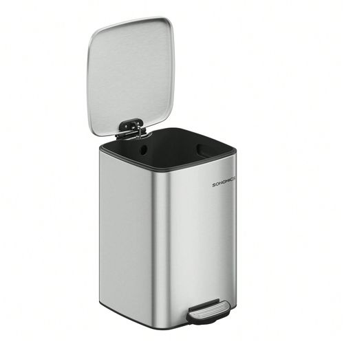Poubelle de cuisine, Poubelle 20 L, Poubelle à pédale en acier, avec seau Intérieur, Fermeture Douce et Maintien en ouverture, Argent Métallique