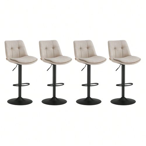 Tabourets De Bar, Lot De 2, Siège Pivotant À Hauteur Réglable, Avec Dossier Et Repose-Pieds, Salle À Manger, Comptoir, Acier, Blanc Crème