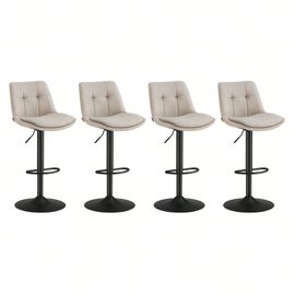 Tabourets De Bar, Lot De 2, Siège Pivotant À Hauteur Réglable, Avec Dossier Et Repose-Pieds, Salle À Manger, Comptoir, Acier, Blanc Crème