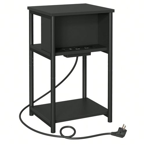 Table D'appoint, Avec Multiprise, 30 X 34 X 58 Cm, Noir