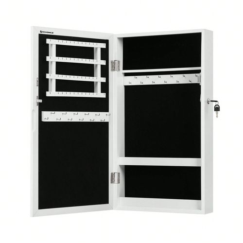 Armoire À Bijoux Murale, Organisateur De Bijoux, Rangement, Verrouillable, Avec Miroir, Peu Encombrant, Blanc