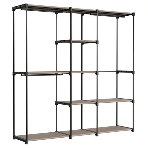 Armoire De Rangement, Penderie Pliable, Avec Barres De Suspension, Porte-Vêtements, 182 X 43 X 182 Cm, Taupe