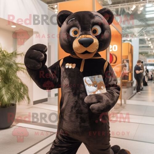Personnage De Costume De Mascotte Redbrokoly De Panthère Brune Habillé D'un Sweat-Shirt Et De Porte-Monnaie