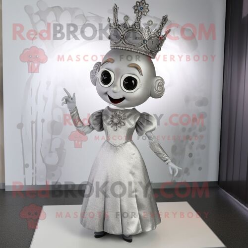Personnage De Costume De Mascotte Redbrokoly Silver Queen Habillé D'une Robe Trapèze Et D'épinglettes