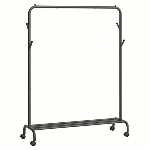Portant à vêtements avec roulettes, 1 Barre, Porte-manteau, en acier, Charge 50 Kg, Largeur de 103,5 cm, Rangement Polyvalent, Noir