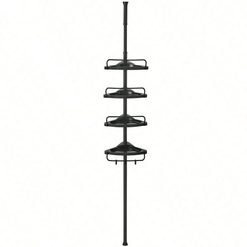 Étagère Douche sans Perçage à 4 Niveaux, 85-305 cm, Rangement Salle de bain Télescopique, Étagère Angle, Noir