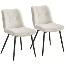Lot de 2 Chaises Salle à manger, Chenille, Jusqu'à 120 Kg, Double Coussin, Pieds en métal, Moderne, pour salle à manger, Cuisine, Blanc Crème