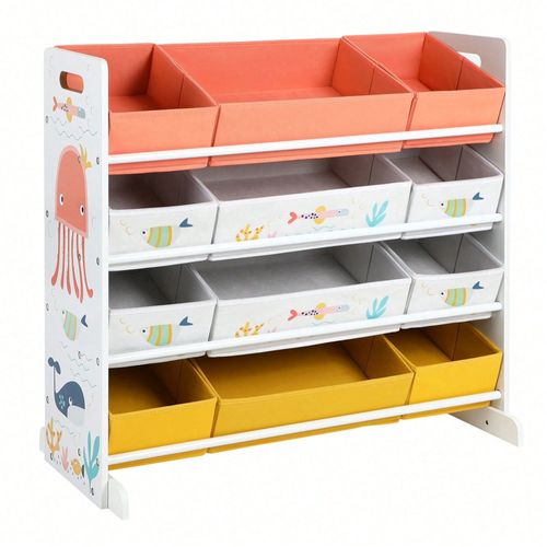 Étagère pour jouets, Meuble Enfant avec 12 Paniers en tissu Non-tissé, Blanc
