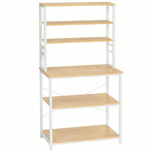 Étagère De Cuisine, Étagère Pour Machine À Café, 6 Étagères Et 6 Crochets, 40 X 80 X 167 Cm, Couleur Chêne Et Blanc