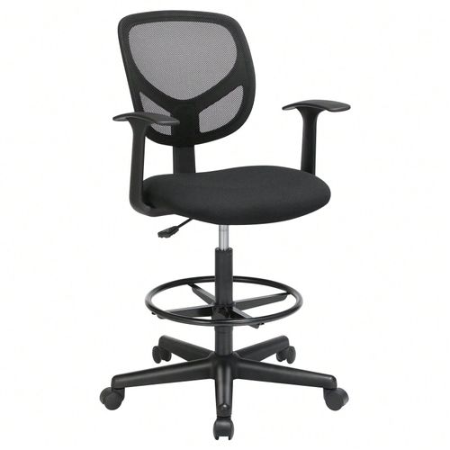 Fauteuil De Bureau, Siège Ergonomique, Tabouret, Avec Repose-Pieds Réglable En Hauteur, Pivotant Sur 360°, Pour Bureau Debout, Noir