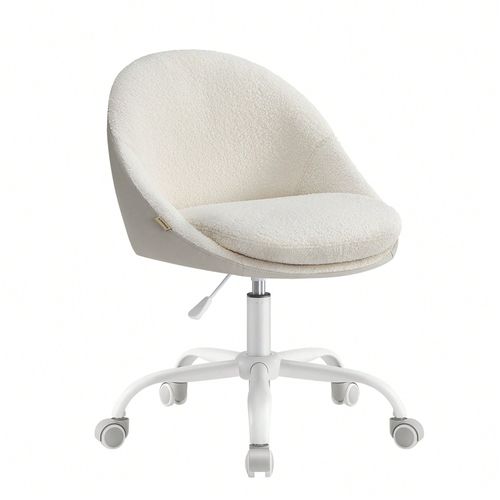 Chaise De Bureau, Fauteuil Pivotant En Peluche Et Pu, Siège Confort, Rembourrage En Mousse, Réglable En Hauteur, Beige Cappuccino Et Blanc Nuage