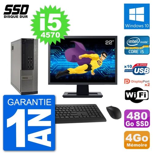 PC Dell 7020 SFF Ecran 22" Intel i5-4570 RAM 4Go SSD 480Go Windows 10 Wifi