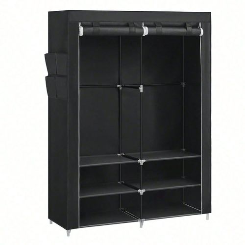 Armoire Chambre En Tissu, 45 X 127 X 176 Cm Cm, 2 Compartiments De Suspension, Abvec Étagères, 4 Pochettes, Noir